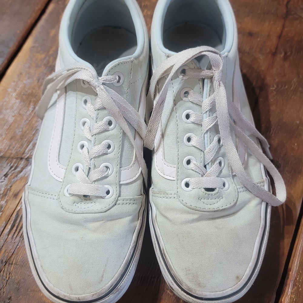 Vans Women's Light Blue and White Sneakers